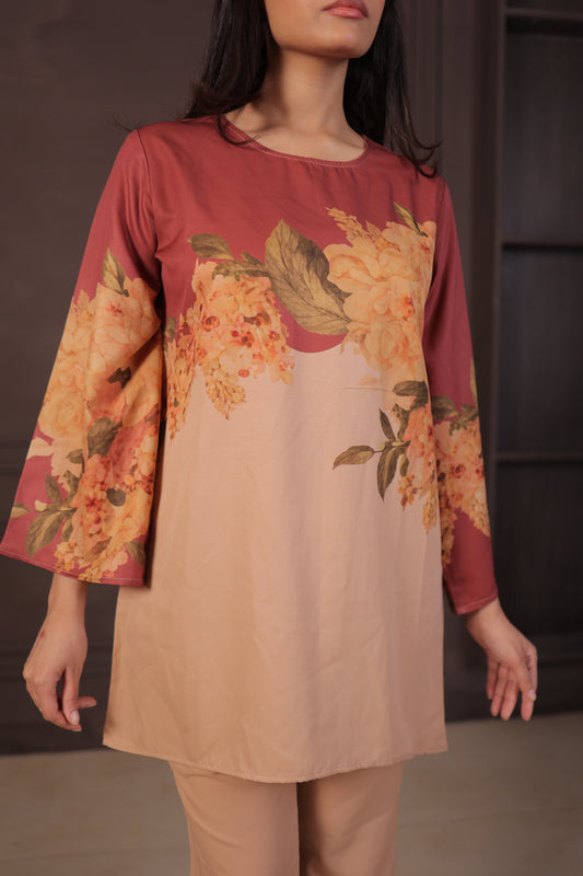Peach Floral Printed Lounge Set