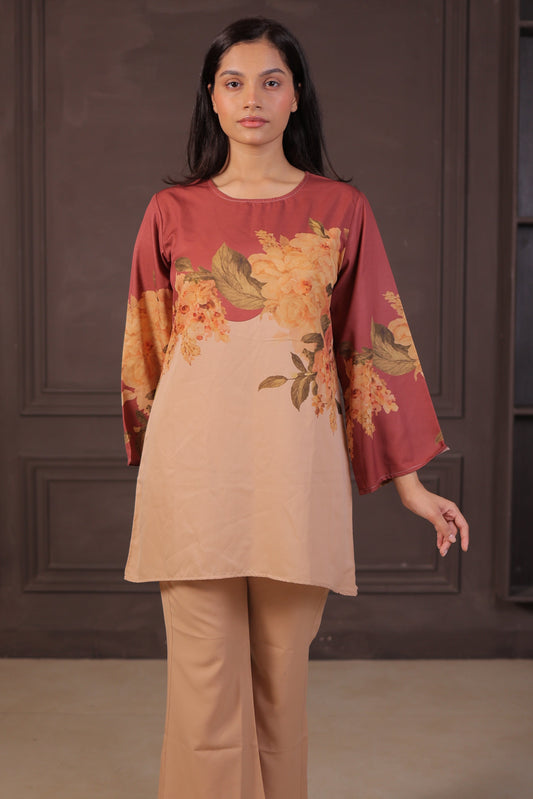 Peach Floral Printed Lounge Set