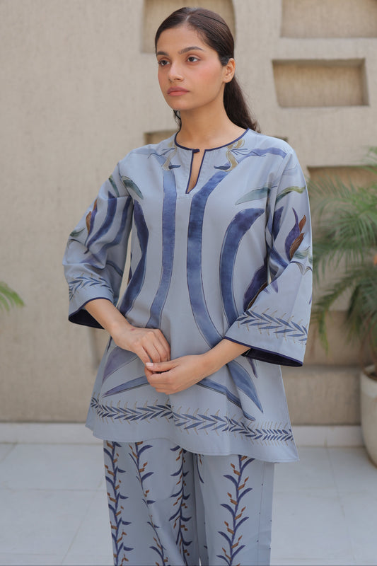 Powder Blue Water color Printed Set